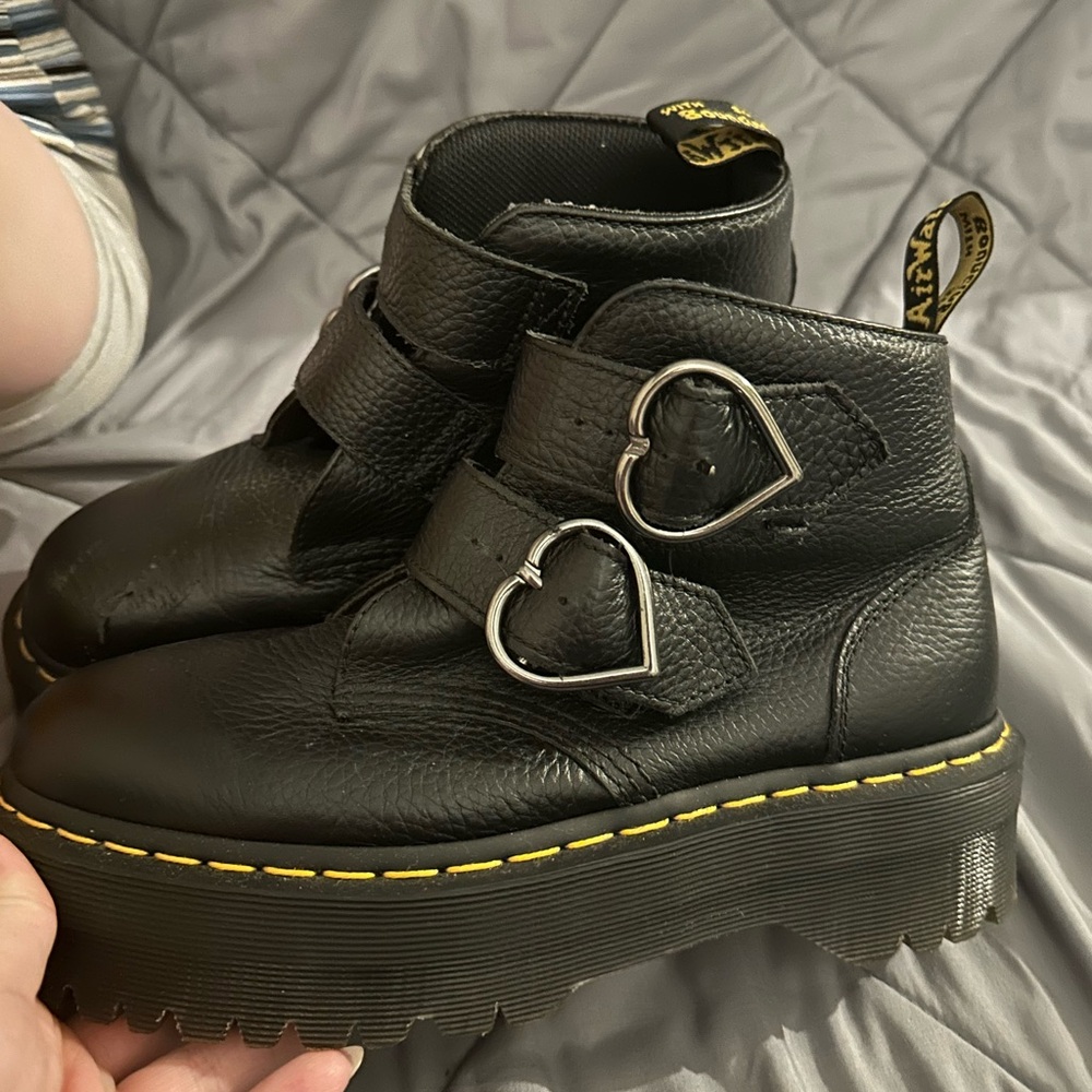 Dr. martens platform booties with metal hearts. Worn only a few times
